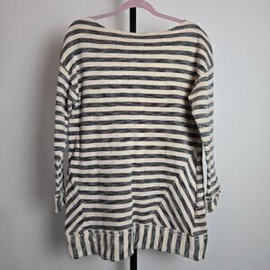 Soft Surroundings Long Sleeve Knit Sweater Cotton Cream and Blue Stripe Tunic L